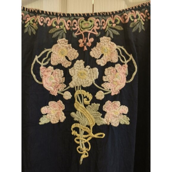 SOLD_SOLD_SOLD!!  JOHNNY WAS Vista Blouse Blue Night Embroidered Boho Tunic Top - Picture 9 of 11